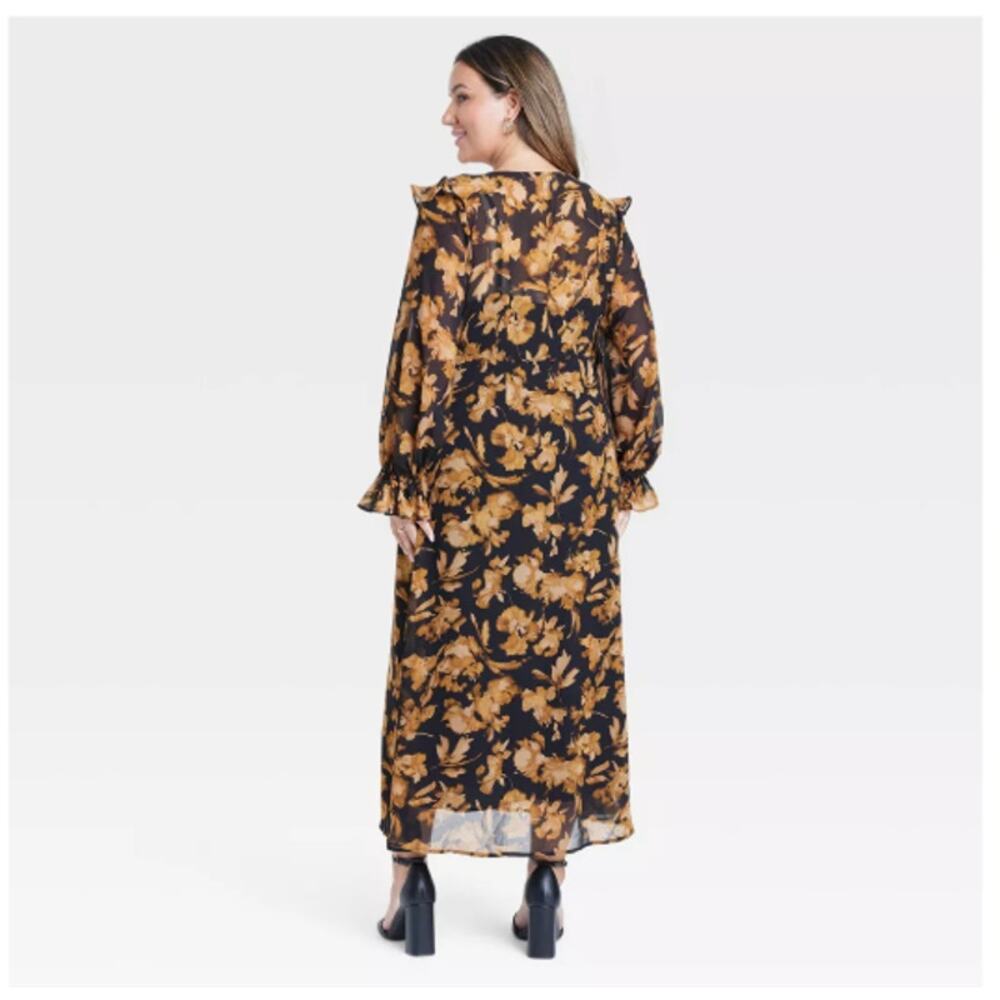 Long Sleeve Sheer Maxi Dress -A New Day - XXL New Black/Brown Floral - Picture 3 of 10